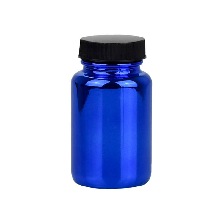 100ml electroplate blue metallic pharmaceutical glass pill bottle for tablet
