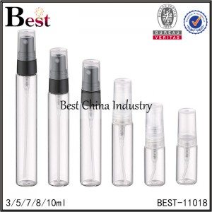 Cheapest Factory
 sample glass perfume bottle black or clear sprayer with clear cap 3/5/7/8/10ml Factory in Spain