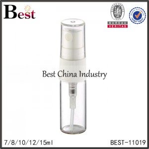 travel tube glass perfume bottle with plastic sprayer 7/8/10/12/15ml