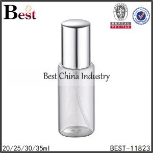 round tube glass perfume bottle with metal sprayer and cap 20/25/30/35ml