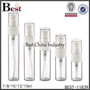 travel size glass perfume bottle white sprayer and clear cap 7/8/10/12/15ml