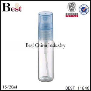 clear glass perfume bottle with blue sprayer and cap 15/20ml
