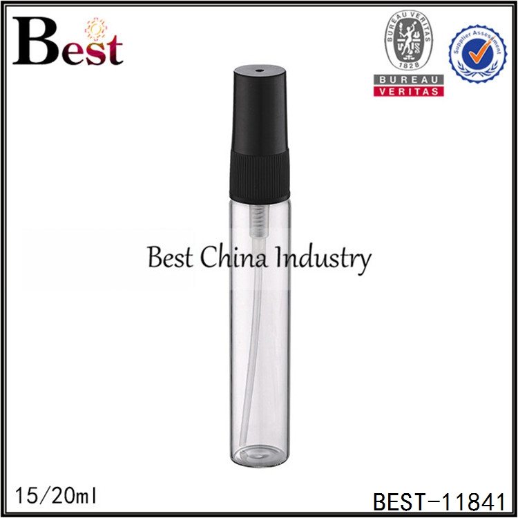 12 Years Factory
 tube glass perfume atomizer black plastic sprayer and cap 15/20ml Wholesale to Belgium