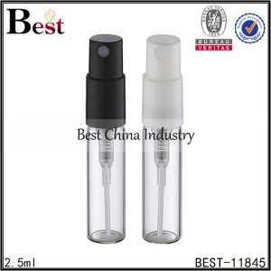 clear tube perfume bottle with crimp plastic sprayer 2.5ml