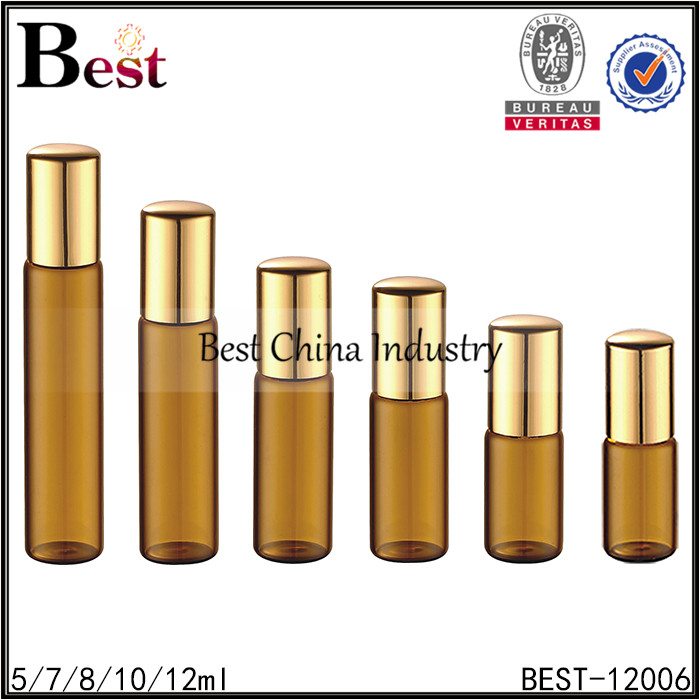 Factory Price For
 amber roll on bottle stainless roller and gold aluminum cap 5/7/8/10/12ml in Honduras