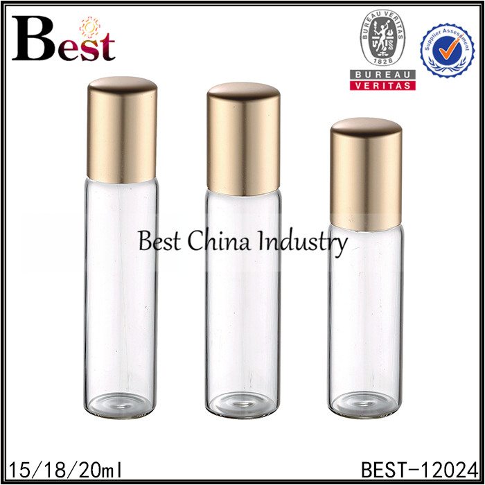 Hot sale reasonable price
 glass roller bottle stainless steel roll on with matte gold aluminum cap 15/18/20ml Factory in Morocco