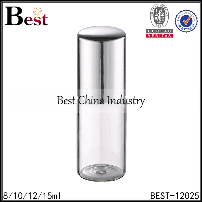 20% OFF Price For
 clear tube glass roll on bottle stainless steel roller and shiny silver aluminum cap 8/10/12/15ml Factory for United Kingdom