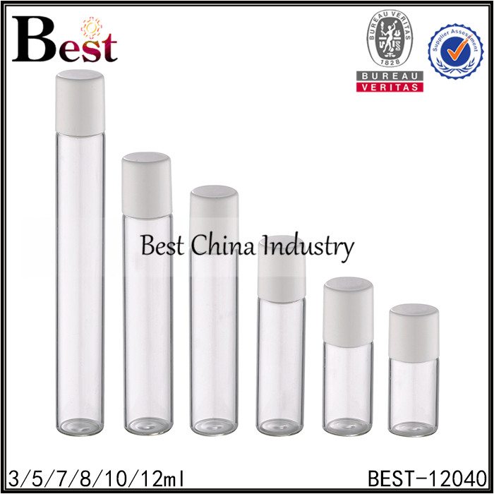 Personlized Products 
 small clear tube glass roller bottle with glass roller and white cap 3/5/7/8/10/12ml Factory for Bulgaria