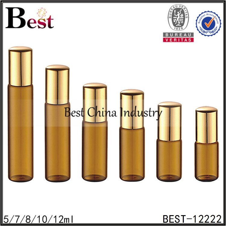 10 Years manufacturer
 nice glass roller bottle amber tube with metal roller and cap 5/7/8/10/12ml Factory from Lithuania