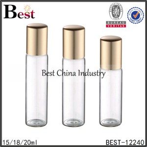 8 Years manufacturer
 big clear tube glass bottle with metal roller gold aluminum cap 15/18/20ml in Salt Lake City