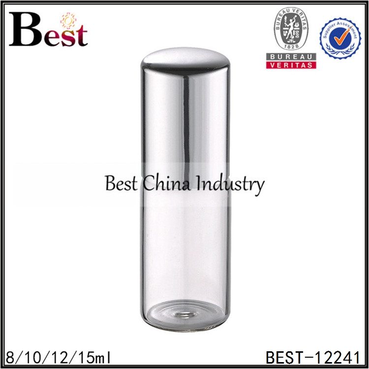 Factory making
 clear tube glass roller bottle metal roller and cap 8/10/12/15ml Supply to Malaysia