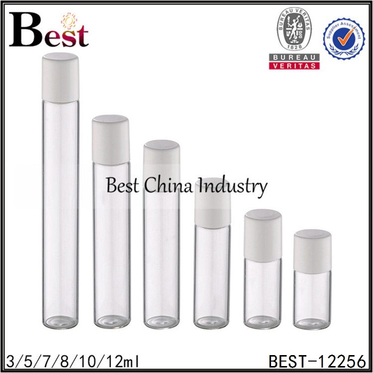 6 Years Factory
 clear tube glass bottle glass roller white plastic cap 3/5/7/8/10/12ml Factory from European
