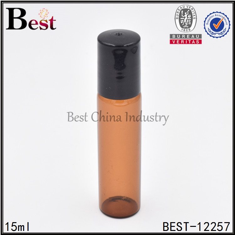 factory wholesale good quality
 amber tube glass roll on bottle stainless roller black plastic cap 15ml Brazil
