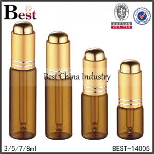 13mm leher botol tabung kaca amber kecil dengan matte emas tekan pipet 3/5/7 / 8ml