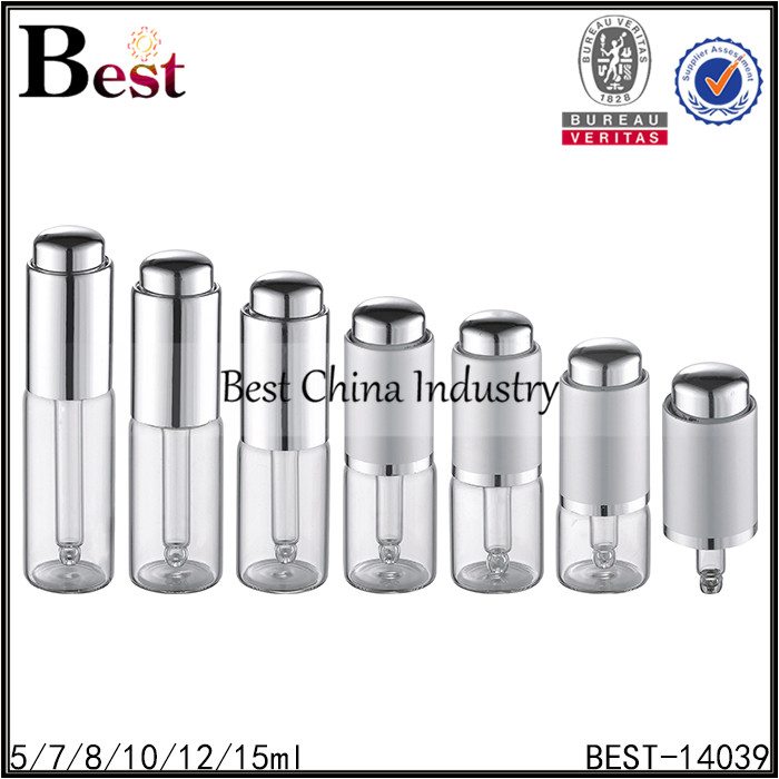 12 Years manufacturer
 13mm neck clear tube glass bottle silver press dropper 5/7/8/10/12/15ml in Johor
