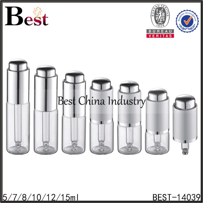 15 Years Manufacturer
 13mm neck clear tube glass bottle silver press dropper 5/7/8/10/12/15ml in Portugal