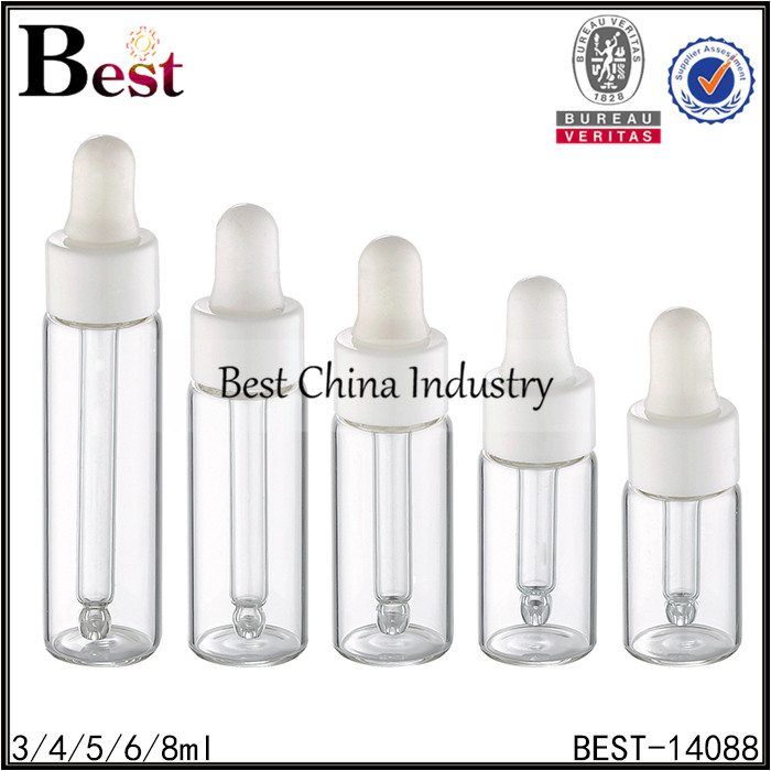 Factory Outlets
 sample glass bottle white smooth dropper with white rubber head 3/4/5/6/8ml Supply to Uganda