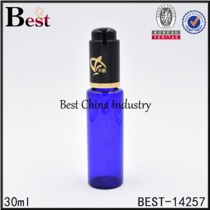 blau gefärbte Glasflasche Rohr mit schwarzer Presse dropper 30ml