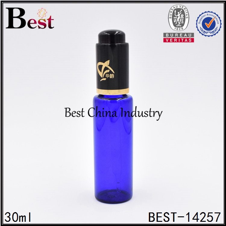10 Years Factory
 blue colored tube glass bottle with black press dropper 30ml Factory from Portugal