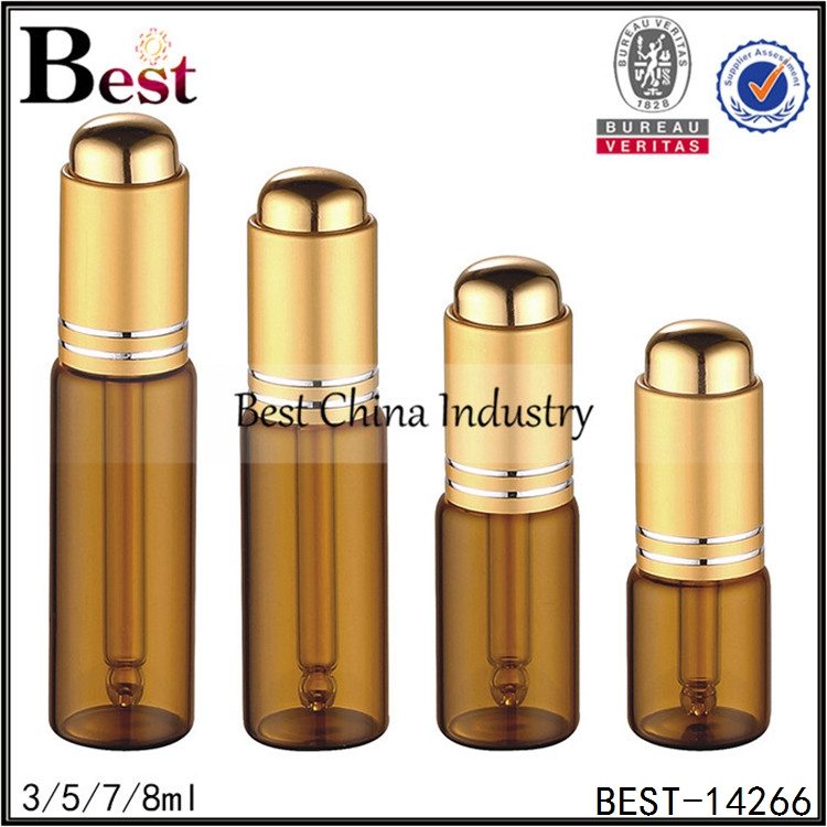 Wholesale price for
 small amber glass bottle with matte gold press cap 3/5/7/8ml Manufacturer in Rotterdam