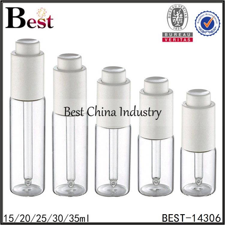 Factory making
 transparent glass bottle white press dropper cap 15/20/25/30/35ml Georgia