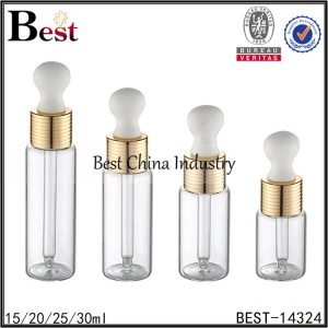 30 Years Factory big tube glass dropper bottle shiny gold dropper top 15/20/25/30ml Factory for Lisbon