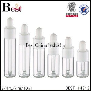 clear tube glass dropper bottle white plastic dropper 3/4/5/7/8/10ml