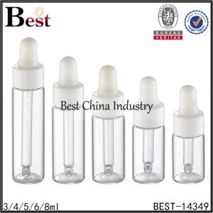 Bouteille de tube transparent avec un petit bouchon compte-gouttes blanc 3/4/5/6/8 ml