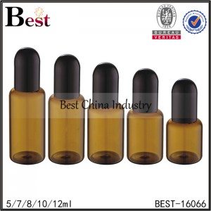 botella de vidrio ámbar con tapa redonda de plástico negro 5 ml 8 ml 12 ml 10 ml 7 ml