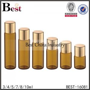 High Quality for
 amber glass tubular bottle with shiny gold aluminum cap 3ml 4ml 5ml 7ml 8ml 10ml Manufacturer in Los Angeles