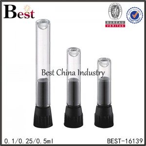 clear tester perfume sample bottle black cap 0.1ml 0.25ml 0.5ml