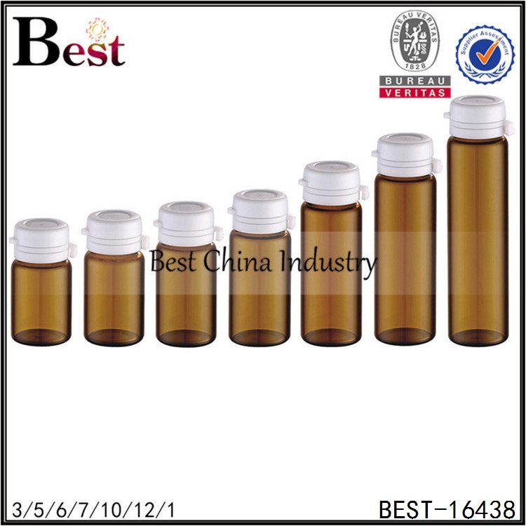 Discount wholesale
 amber glass tube with easy open white plastic cap 3ml 5ml 6ml 7ml 10ml 12ml Factory in Manchester