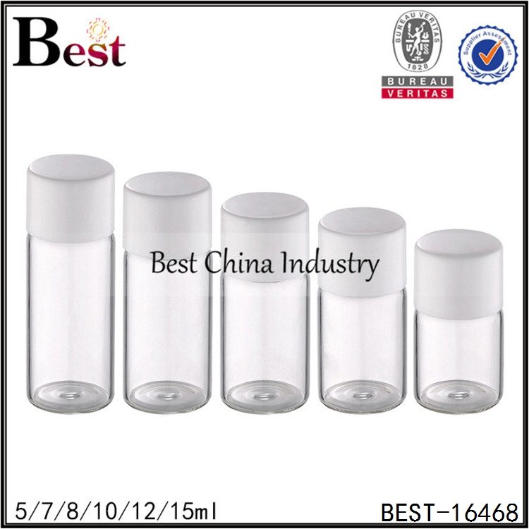 Fixed Competitive Price
 small sample tube glass bottle white white cap for cosmetic or medicine 5/7/8/10/12/15ml Factory for Bangkok