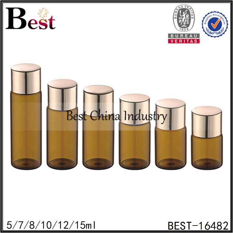 China wholesale
 samll amber bottle in glass material with metal cap and stopepr 5/7/8/10/12/15ml Factory from Los Angeles