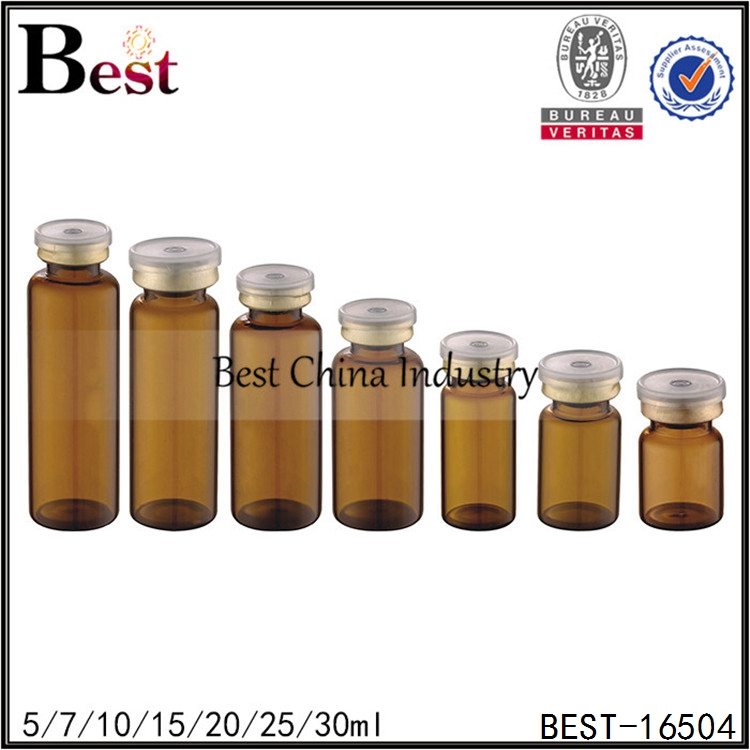 27 Years Factory
 glass material amber penicillin bottle with gold cap 5/7/10/15/20/25/30ml Factory from South Africa