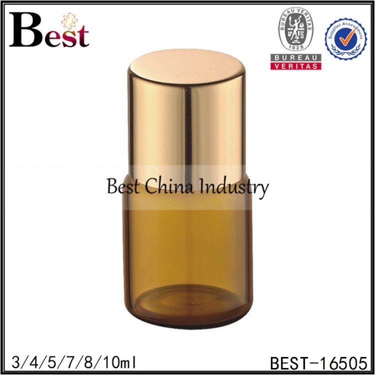 Big discounting
 mini amber glass bottle with gold cap and clear insert 3/4/5/7/8/10ml Factory from Kuwait