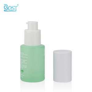 cosmetic packaging 15ml 30ml green lotion glass bottle with white pump