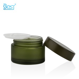 50g facial cream matte green glass jar with black lid