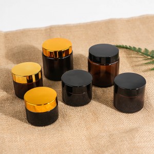 50g 60g 100g Amber Glass Cosmetic Jars with Gold Screw Caps – UV Protection, Airtight Luxury Packaging for Creams