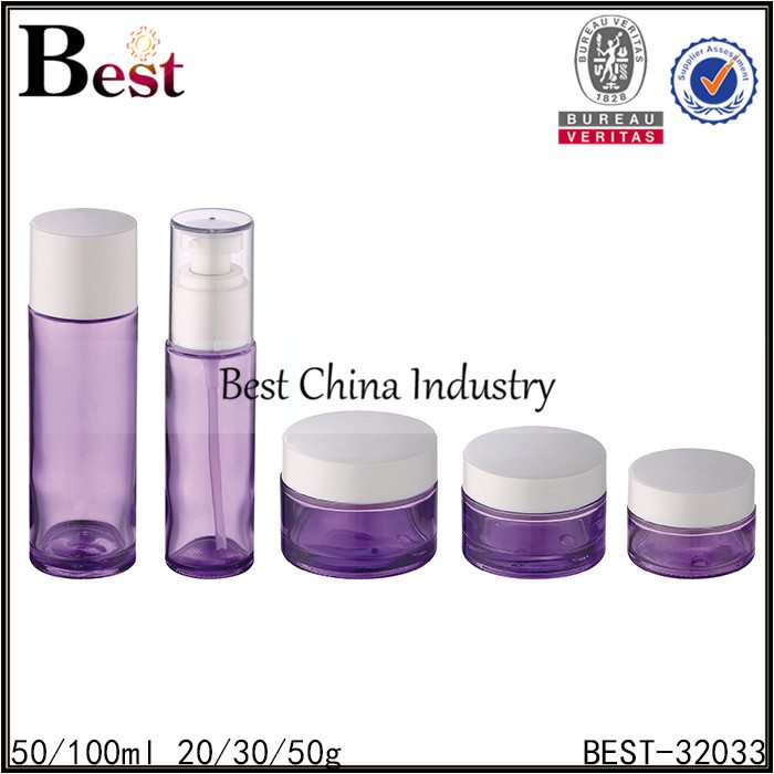 China Gold Supplier for
 purple color set glass bottle and jar with cap 50/100ml, 20/30/50g Manufacturer in luzern