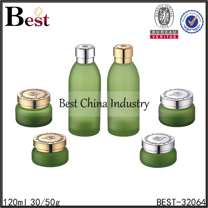 10 Years Manufacturer
 green color glass bottle and glass jar 120ml, 30/50g Wholesale to United Kingdom