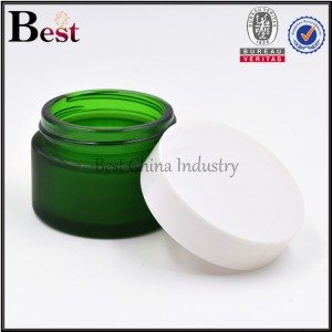 frosted green glass jar with white cap 30g