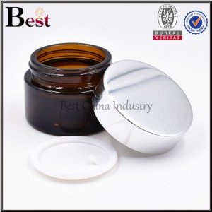 Factory source manufacturing
 amber glass jar with silver cap 30g Supply to Gambia