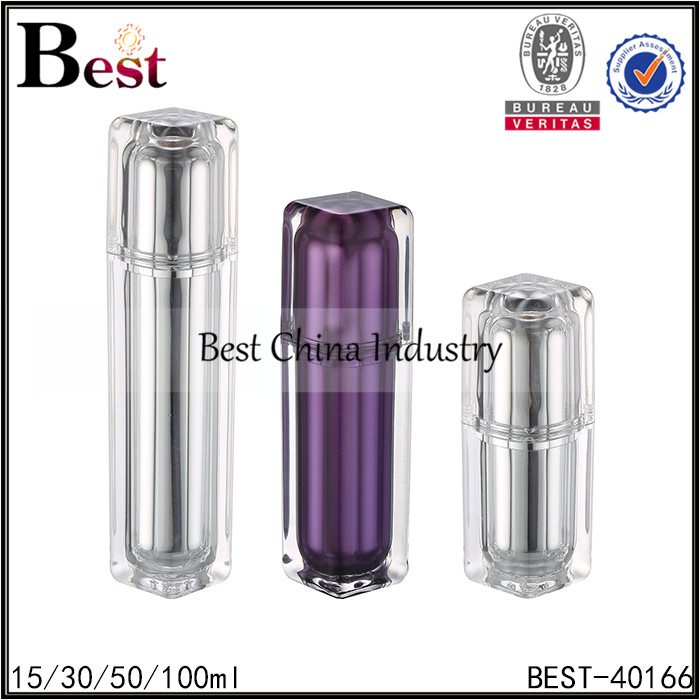Manufacturer for
 square silver and purple acrylic pump bottle 15/30/50/100ml in Barcelona