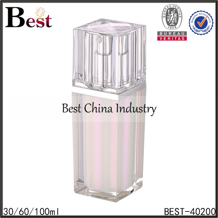 Factory Free sample
 square clear acrylic lotion bottle with aluminum sprayer, luxury cap 30/60/100ml Manufacturer in Wellington