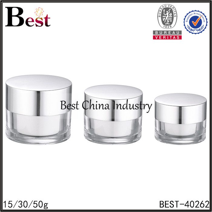 Factory wholesale
 double wall clear acrylic jar with shiny silver aluminum lid 15/30/50g Namibia