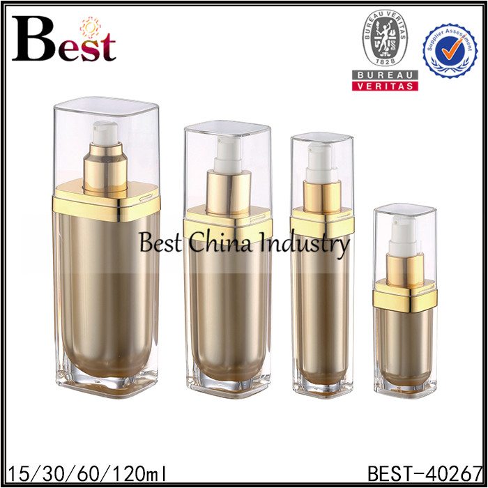 18 Years Factory offer
 square gold acrylic lotion bottle with clear cover 15/30/60/120ml Factory for Accra