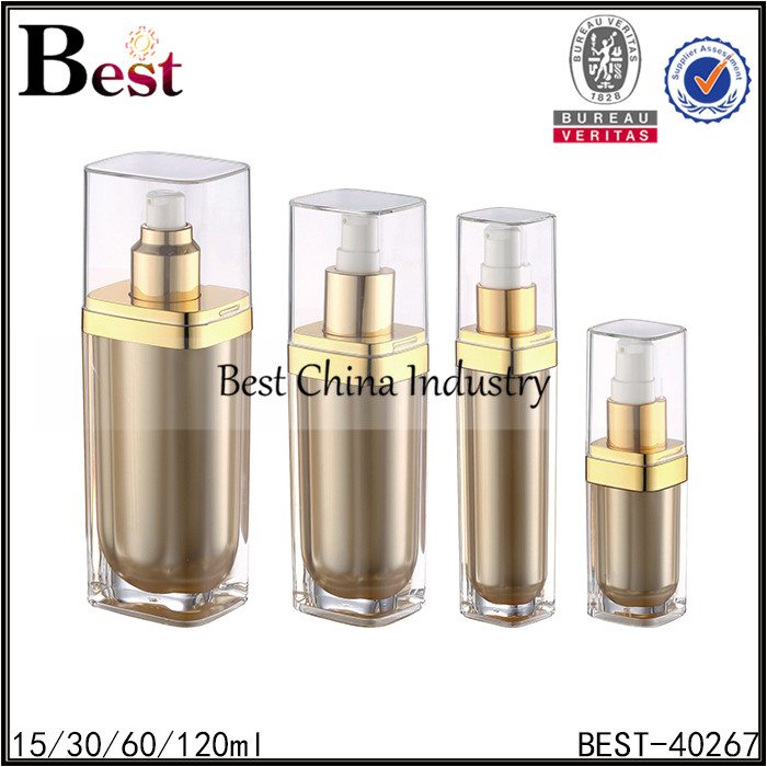 Special Design for
 square gold acrylic lotion bottle with clear cover 15/30/60/120ml Manufacturer in Japan