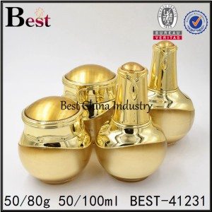 gold round acrylic bottle and jars 50/80g, 50/100ml