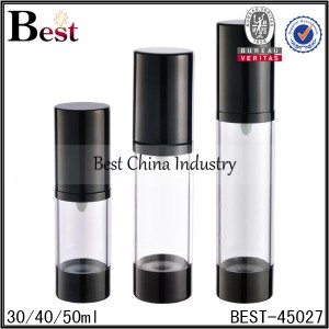 clear airless lotion pump bottle with black top and bottom 30/40/50ml